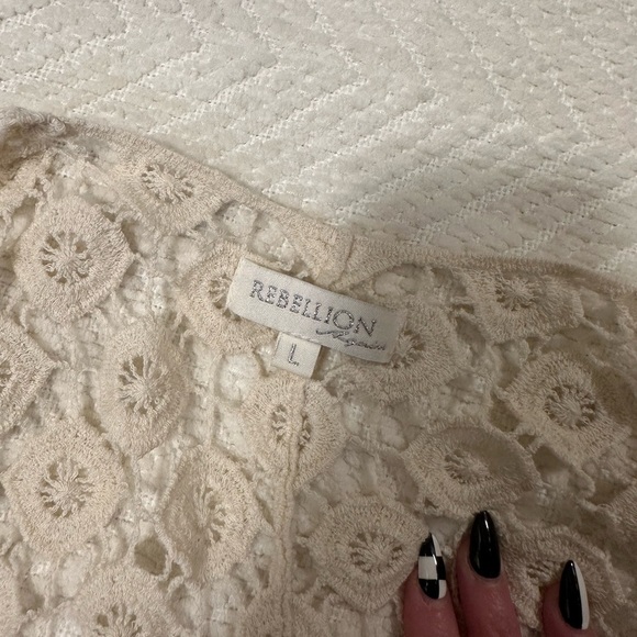 Rebellion Again Cream Boho Crochet Cardigan - Picture 4 of 4